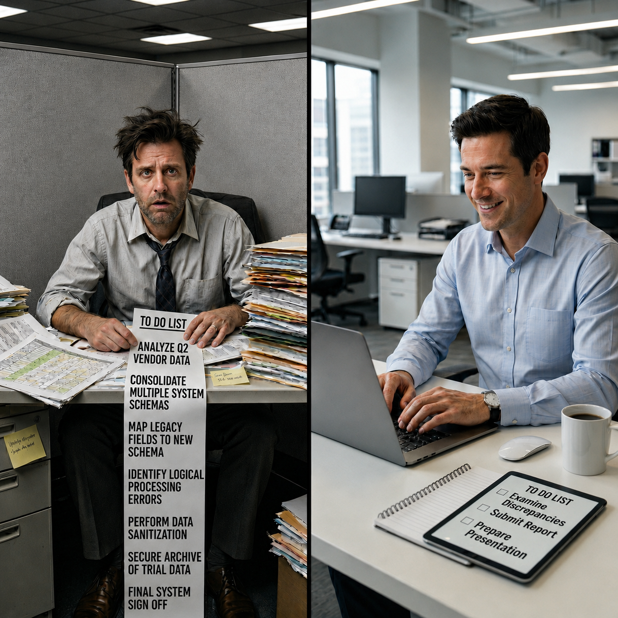 Before and after comparison of a long to-do list shortened